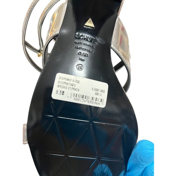 NEW Schutz Stephanie Block Heel Metallic Silver Sandals Womens 8.5 Evening - Picture 6 of 7